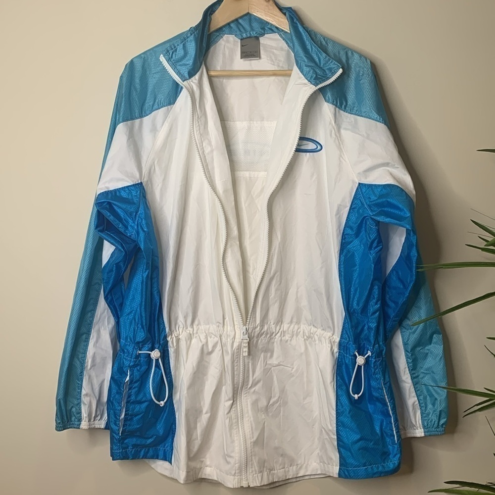 Nike | Vintage Blue White Oversized Classic Swoosh Windbreaker Jacket L 12/14 - Picture 13 of 17